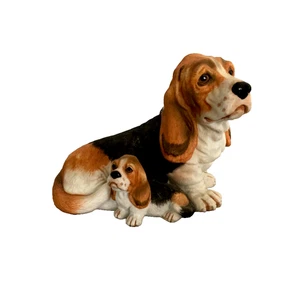 Vintage 1985 Enesco Basset Hound Hund & Welpe 5,5" lange Figur - schön!! - Bild 1 von 5