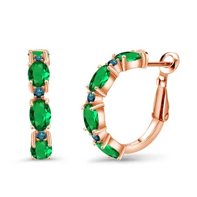3.40 Ct Green Nano Emerald Blue Diamond 18K Rose Gold Plated Silver Earrings - Image 1 of 4