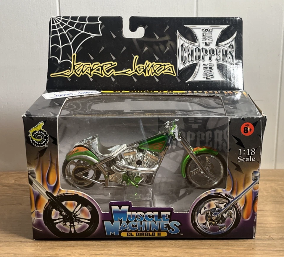 Jesse James West Coast Choppers Green El Diablo 2 Scale 1:18 Muscle Machines - Image 1 of 4