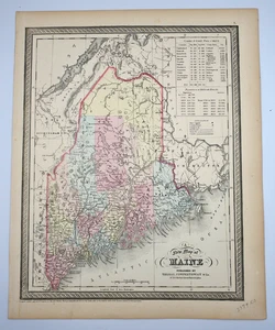 Maine State Karte Original 1850 von Thomas Cowperthwait & Co. - Bild 1 von 4