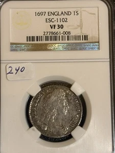 1697 England 1 Shilling William III NGC VF 30 Esc 1102 - Picture 1 of 2