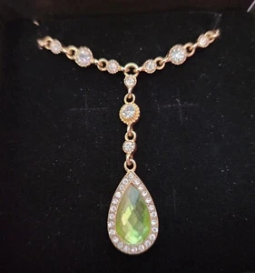 From the 1928 tm Collection 16' - 18' Green Teardrop Jeweled Gold Tone Necklace - Picture 1 of 4