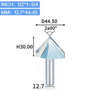 90 Degree V Cutter 44.5mm D 12.7mm 1/2" Shank Cut Engraving Tools Carbide CNC 45 - Picture 1 of 3