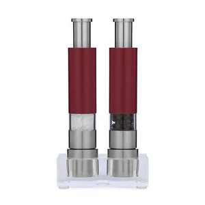 Salt and Pepper Grinder Set of 2 with Modern Thumb Push Button Red Grinder, P... - Picture 1 of 7