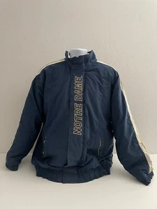 Vintage Notre Dame Starter Herren Größe XL blau Nylon Knopf durchgehender Reißverschluss Stehkragen Jacke - Bild 1 von 12