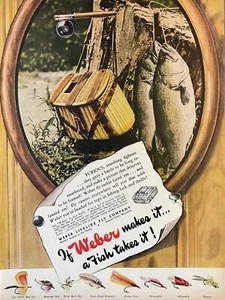 1945 Weber Fly Tackle Fishing Creel Fly Rod - Weber Lifelike Fly Co WI Print Ad - Picture 1 of 1