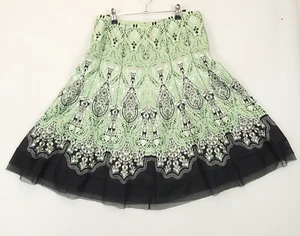 Gianni Bini Linen Skirt Tulle Hem Women 8 Mint Black Pink Flowy Whimsigoth Boho - Picture 1 of 12