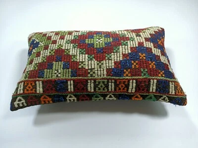 Kilim Pillow Cover 12x20 Turkish Handmade Sofa Couch Floor Lumbar Cushion E22 - Image 1 of 4