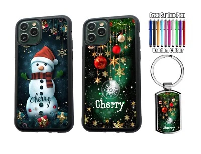 PERSONALISED Name Merry Christmas  Silicone Phone Case Cover + Keyring - Image 1 of 4