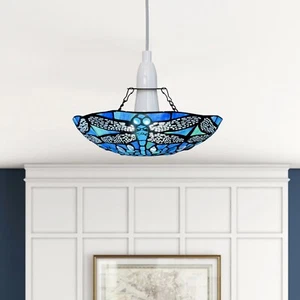 Blue Dragonfly style TiffanyPendant Lamp 12 inch Shade Stained Glass Home Decor - Picture 1 of 9