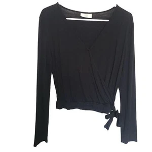 Ivoire Mujer M LS Negro Top Recortado Rayón Spandex Cuello en V Reunido Corbata Parte Inferior Izquierda - Imagen 1 de 5
