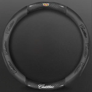 For CADILLAC Black New 15" Steering Wheel Cover Genuine Leather - Picture 1 of 3
