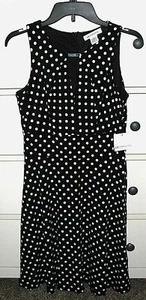 NWT Liz Claiborne Black/Ivory Polka Dot Cutout Neckline Dress sz 8 - Bild 1 von 10