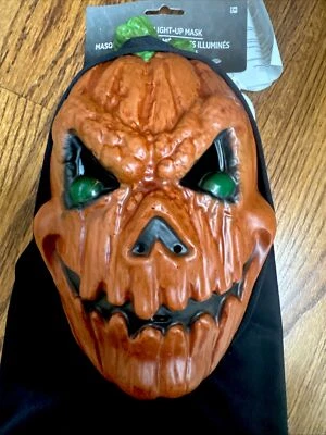 Evil Eyes Light-Up~Pumpkin Plastic Scary Mask~Halloween Glowing Eyes Costume NEW - Image 1 of 4