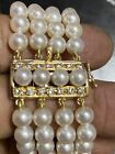 6 mm Pearls Braslate 7? 41.7 Gram With 14K Sold Gold Diamonds Clasps