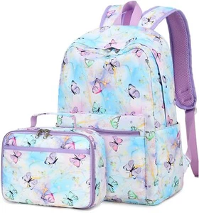 Kids Backpack for Girls Butterfly Preschool Bookbag with Lunch Box Kindergart... - Picture 1 of 9