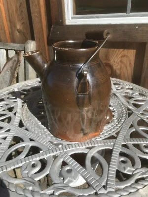 Antique Stoneware Batter Jug  Wire Handle Spout Farmhouse Primitive Crock - Image 1 of 4