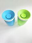 Lot of 2 Munchkin Miracle 360 green and blue Trainer Spoutless Sippy Cups