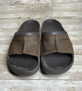 Crocs Sandals Mens 9M Brown Leather Yukon Mesa Slip On - Picture 1 of 9