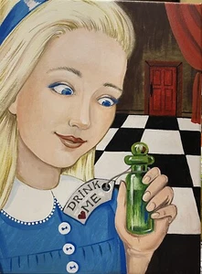 ACEO RYTA Alice In Wonderland Art print of painting illustration Drink Me ❤️ - Picture 1 of 1