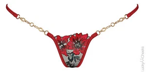 LUCKY CHEEKS Sonderpreis Luxury V-String CHR. FLOWER red - LC304CFRV Gr. M - Picture 1 of 5