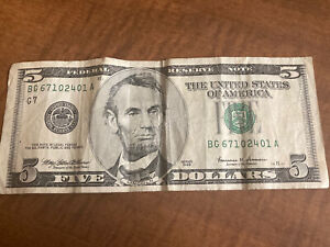 1999 5 Dollar Bill Rare Federal Reserve Note Old Bill Lightly Circulated Bill