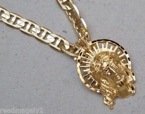 Herren Gelbgold plattiert Jesus Gesicht Charm & 24 Zoll lang 10mm Seemann Kette Set - Bild 1 von 4