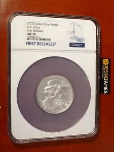 2023 SILVER ARMY MEDAL NGC MS70 FIRST RELEASES LABEL 2.5 OZ - Picture 1 of 2