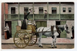 1908 Nueva Orleans LA Louisiana CARRO DE LECHE DIBUJADO POR CABALLOS Campanero - Imagen 1 de 2