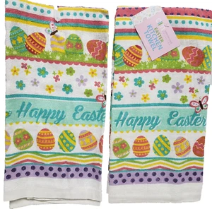 SET MIT 2 KÜCHENFROTTETÜCHERN (15""x25"") FROHE OSTERN, FRÜHLINGSBLUMEN & EIER, AM - Bild 1 von 11