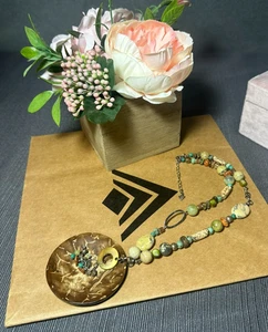 Silpada Beaded Kabkaban Leaf Coconut Shell Reversible Pendant Necklace N1855 - Picture 1 of 5