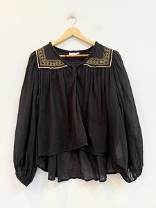 Designer Cienna Size M Black Cotton Beaded & Embroidered Byron Women's Blouse - Bild 1 von 4