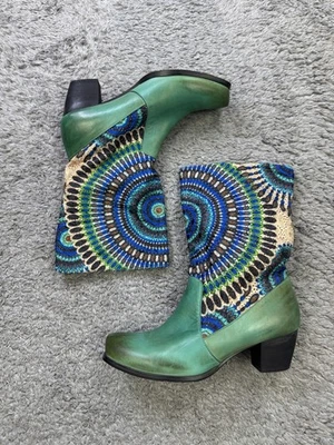 Spring Step Boots Women 42 EU 11 US Western Leather Peacock Hand Dyed Boho - Image 1 of 4