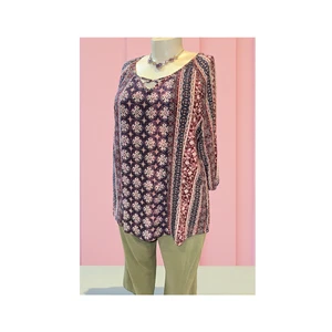 Top túnica boho batik manga 3/4 cuello en V manga 3/4 borgoña, rosa y azul Catherine's talla 2X - Imagen 1 de 10