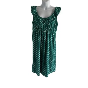 Motherhood Maternity M Green Polka Dot Ruffle Dress Crepe Chiffon Sleeveless - Picture 1 of 7
