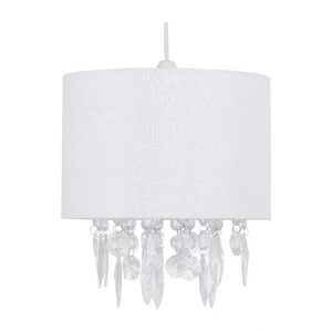 Modern Ceiling Light Pendant Shade 25cm Jewelled White Linen Living Room Bedroom - Picture 1 of 9