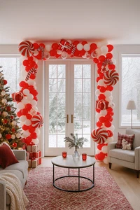 Christmas Candy Cane Decorative Balloon Arch 62pc Festive Seasonal New - Picture 1 of 5