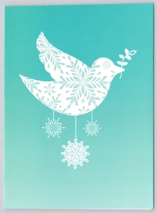 Weihnachtsgrußkarte Friedenstaube Silhouettenvogel Schneeflocken Olivenzweig - Bild 1 von 4
