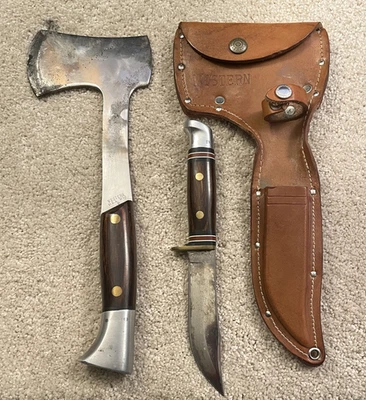 复古美国西部 W10 斧头 W66 刀皮革鞘组合 — 第 1/4 张图片