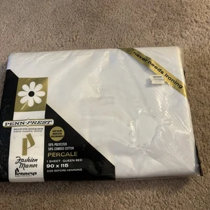 Penn-Prest  Flat Sheet White Double Queen 90 X 115 NOS Vtg NEW in Pkg Penney's - Picture 1 of 7