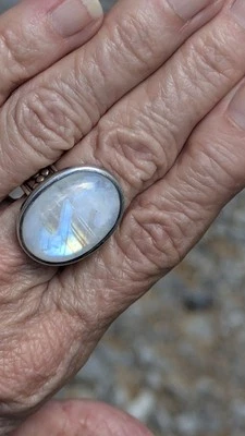Rainbow Moonstone Ring Sterling Size 6 Gorgeous Stone - Image 1 of 4