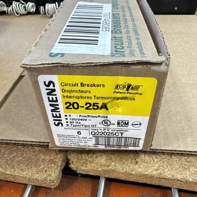 Lot Of 6 SIEMENS Q22025CT BREAKER 4POLE 2-20A 2-25A 120/240V NEW - Image 1 of 2