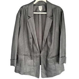 Anne Klein Linen Blazer Open Front Lightweight Jacket Black Size 22W - Picture 1 of 7