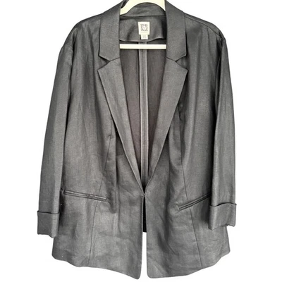 Anne Klein Linen Blazer Open Front Lightweight Jacket Black Size 22W - Image 1 of 4