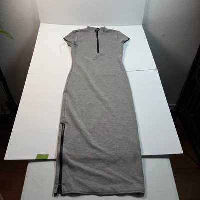 Vestido bebe para mujer XS gris ceñido al cuerpo midi cuello falso media cremallera abertura lateral manga corta Foto 1 de 4