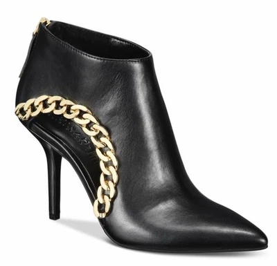 INC THROB 尖头踝靴黑色细高跟鞋/金色链条细节尺寸 9M $129 — 第 1/4 张图片