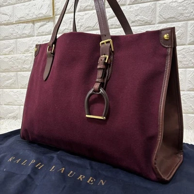 Bolso de Mano Ralph Lauren Grande de Lona de Cuero Unisex Usado Auténtico Foto 1 de 4