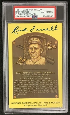 Rick Ferrell Signed Gold Plaque HOF Postcard Yellow Red Sox Autograph PSA/DNA - Image 1 of 2