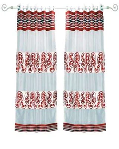 White Maroon Ring Top Tissue Curtain Panel Drape -Piece - Picture 1 of 5
