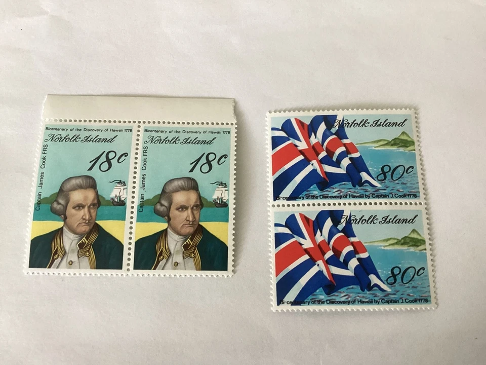 Norfolk Island Bicentenary Captain Cook 18c pair,80c pair mint SS167/202&169/204 - Image 1 of 1